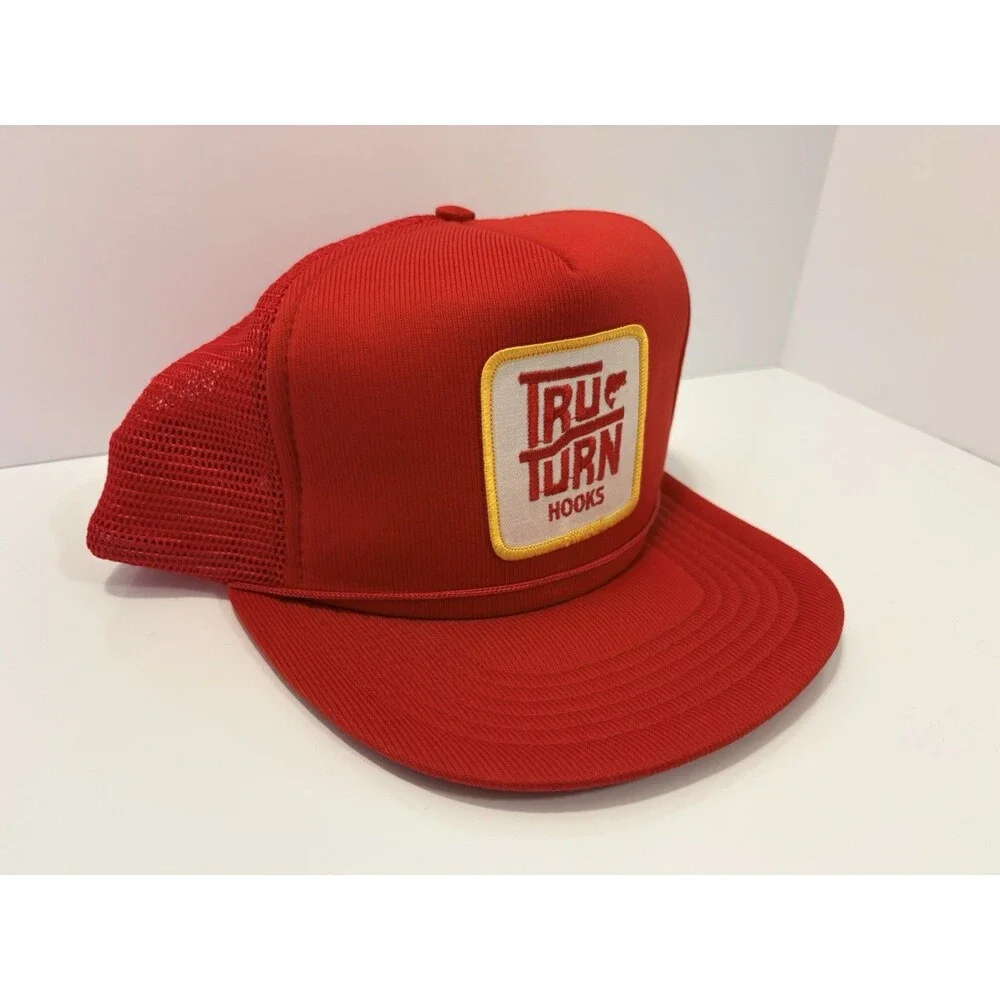 Tru Turn Hooks Red Mesh Trucker Hat Snapback Fishing Cap One Size VTG